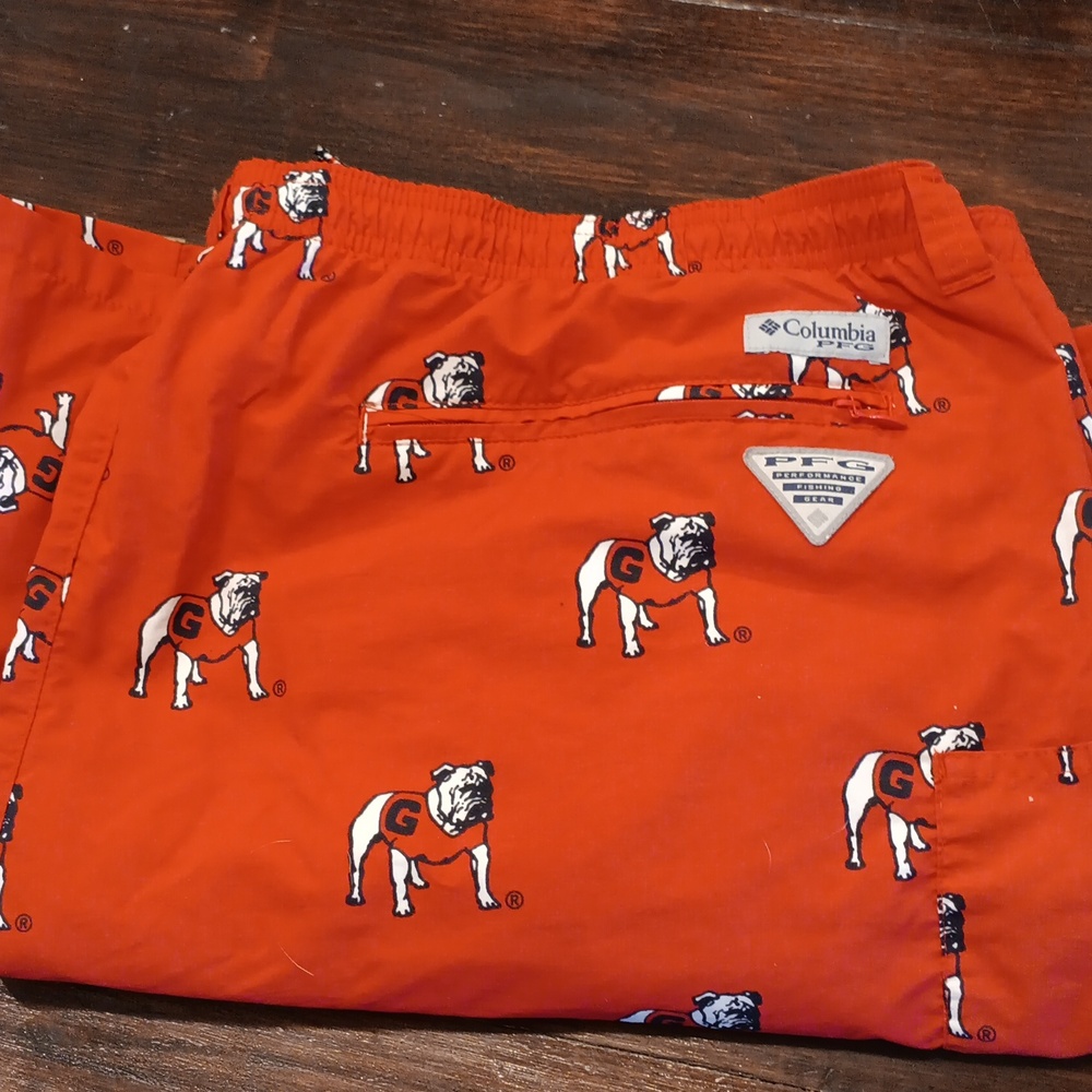 Red Bulldog Print Shorts / Swimming Trunks